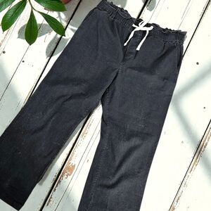 Nimin black cotton pants elastic drawstring waist straight leg ankle capri XL